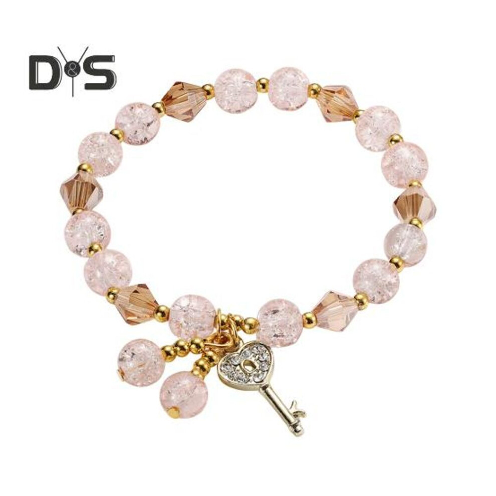 (light pink) Lucky Bead Bracelets For Women Handmade Vintage Jewelry Strand With Key Charm Wedding Gifts For Brides