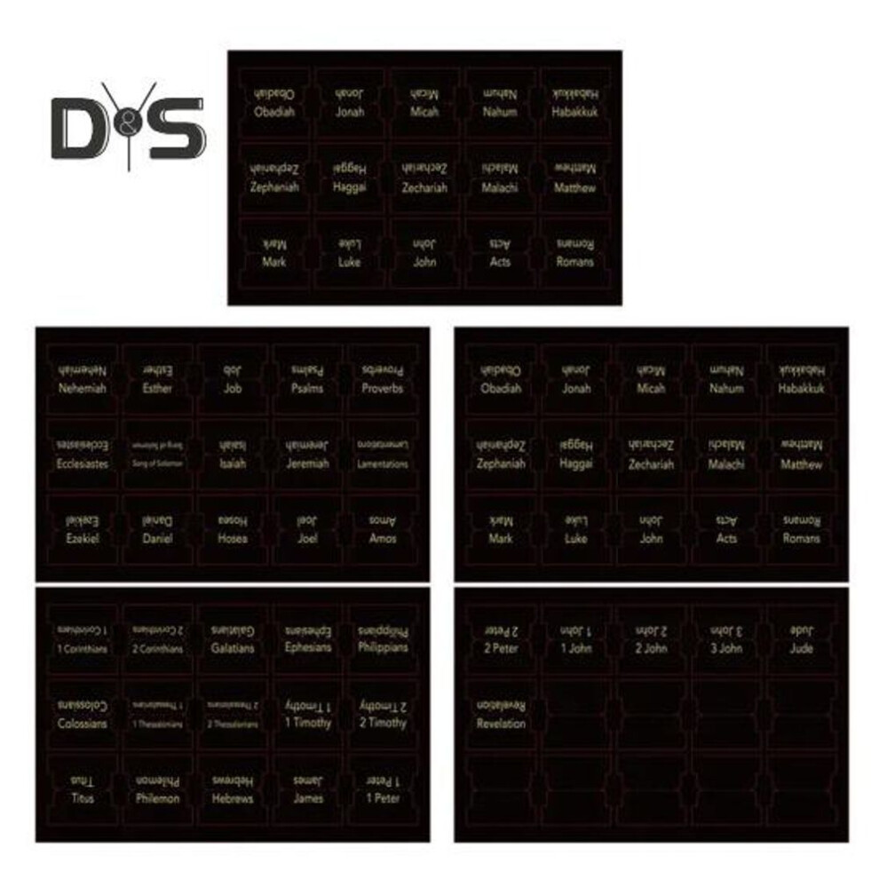 (black) 5/6pcs Personalized Bible Index Tags Set Clear Print Tear-resistant Waterproof Bible Book Tabs Labels Stickers