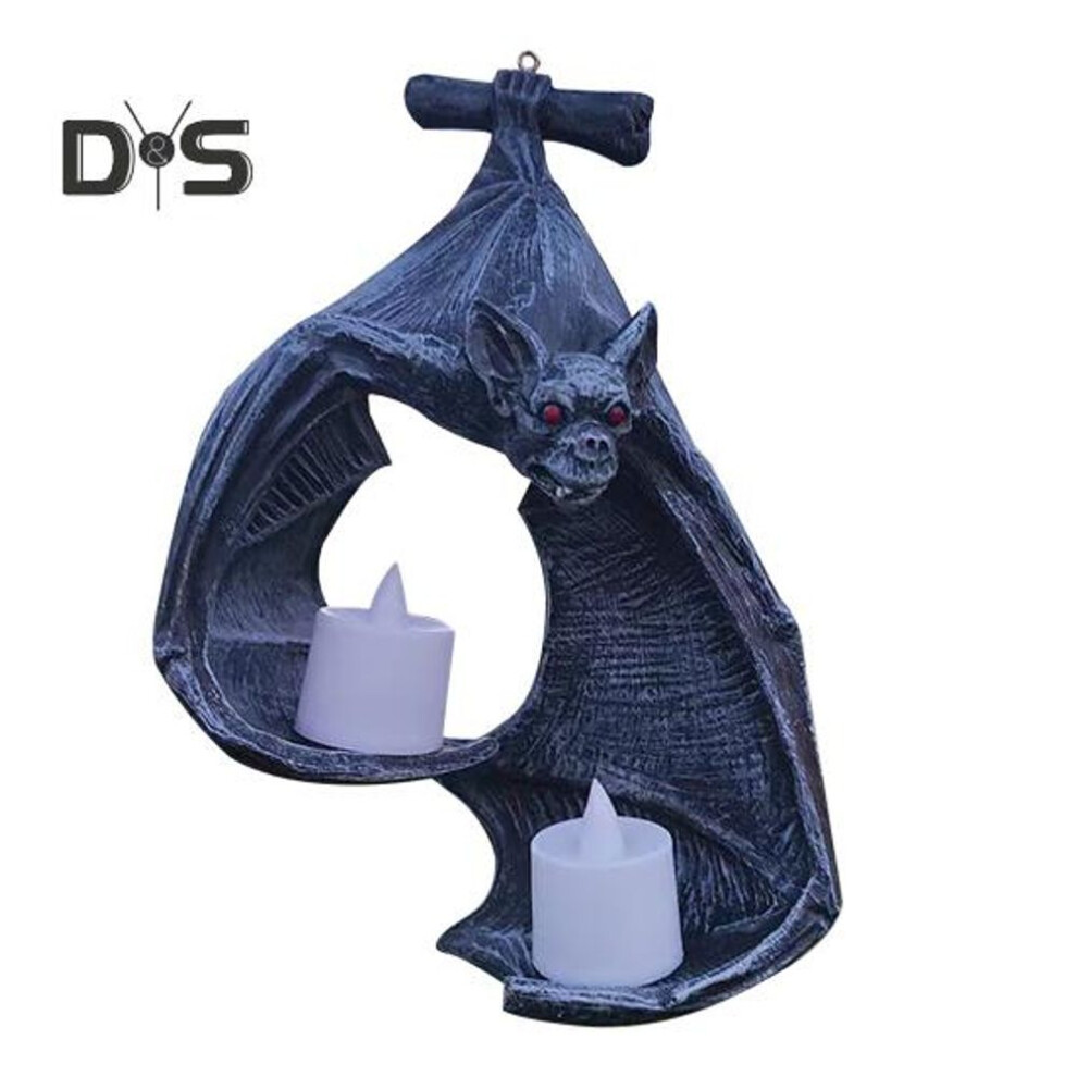 Bat Wall Tealight Holder Double Candle Gothic Bat Sconce With Candles Halloween Bat Candlestick Hanging Decoration For Home Decor