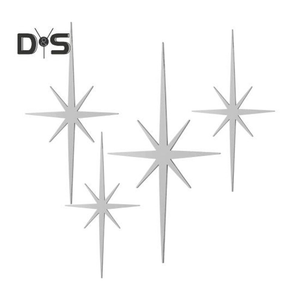 (silver, Sets) 4Pcs Starburst Wall Decoration Vintage Mid-Century Modern Home Office Indoor Wall Art 3D Printed Metal Pointed Star Ornament