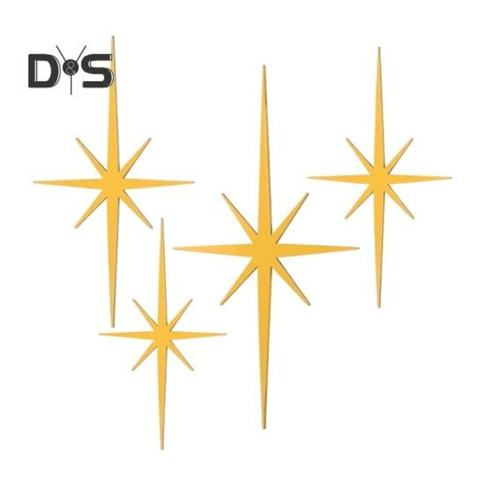 (golden, Sets) 4pcs Starburst Wall Decoration Vintage Mid-century Modern Home Office Indoor Wall Art 3D Printed Metal Pointed Star Ornament
