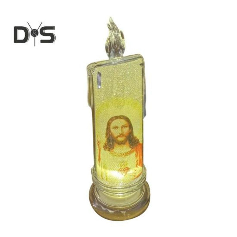 (as the picture, A) 1/6Pcs LED Flameless Prayer Candles Flickering Fake Candle Jesus Devotional Prayer Candle Light Religious Tea Lights Decoration