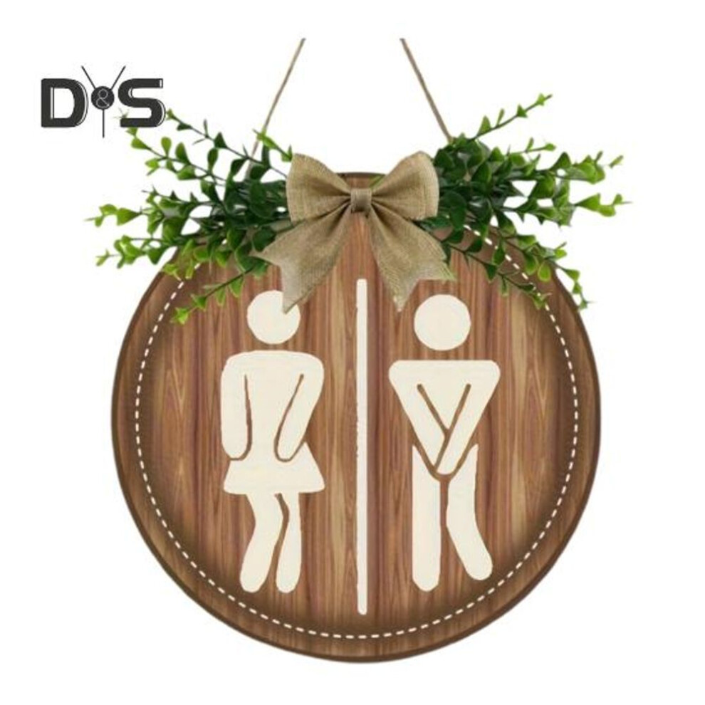 Wooden Toilet Sign Artificial Green Leaves Wall Decor Bathroom Sign Gender Tags Rustic Bathroom Sign With Lanyard For Home Cafe Restaurant Bar