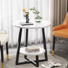 Round 2 Tier Coffee Table Side Table White Marble Effect End Table Living Room