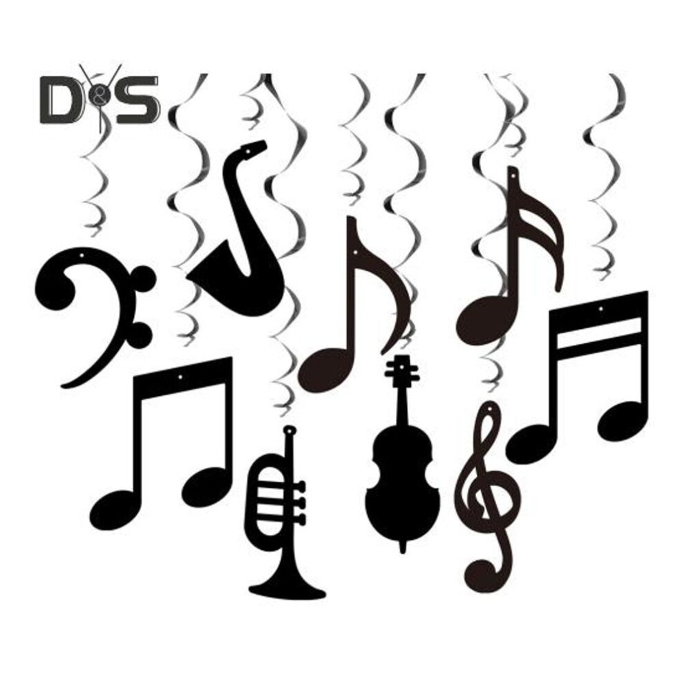(as the picture, 18pcs) Music Note Hanging Swirls Decorations Musical Foil Whirl Cutout Spiral Ceiling Decoration For Music Theme Party Wedding Baby Shower Birthday Supplies