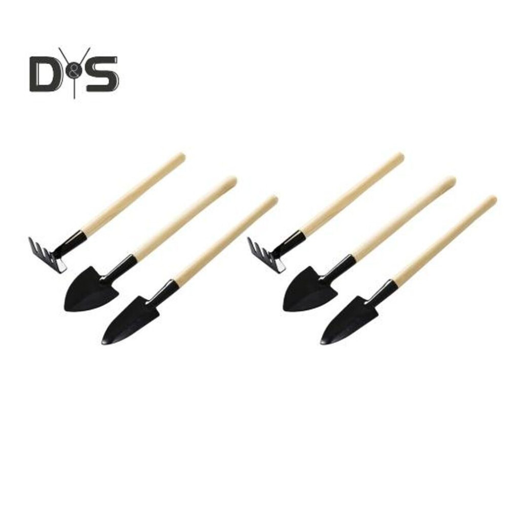 (as the picture, S) 2 Sets Mini Gardening Tools Kids Metal Trowel With Wooden Handle Mini Rake And Shovel For Loosening Soil Transplanting Office Home Potted Plants
