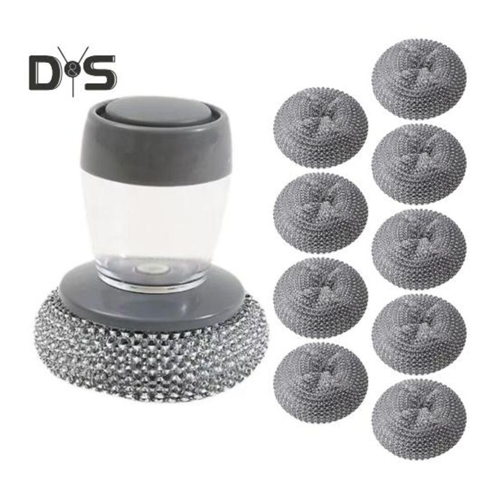 (as the picture, D) Automatic Liquid Washing Brush With Replaceable Head Built-in Soap Dispenser Ergonomic Design Pot Brush Kitchen Cleaning Tool