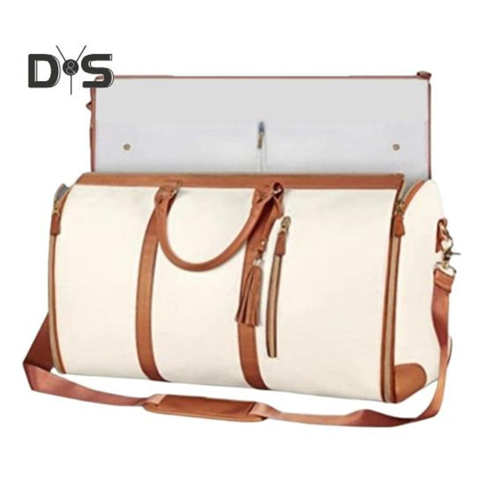 (beige) Carry-on Garment Bag Large Duffel Bag With Handle Zipper Closure Waterproof Scratch-resistant Suit Travel Bag