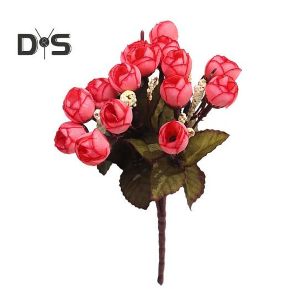 (dark pink) Artificial Rose 15 Head Realistic Colorful Fake Flower Wedding Home Office Table Centerpiece Faux Floral Branch Flower Arrangement Decoration