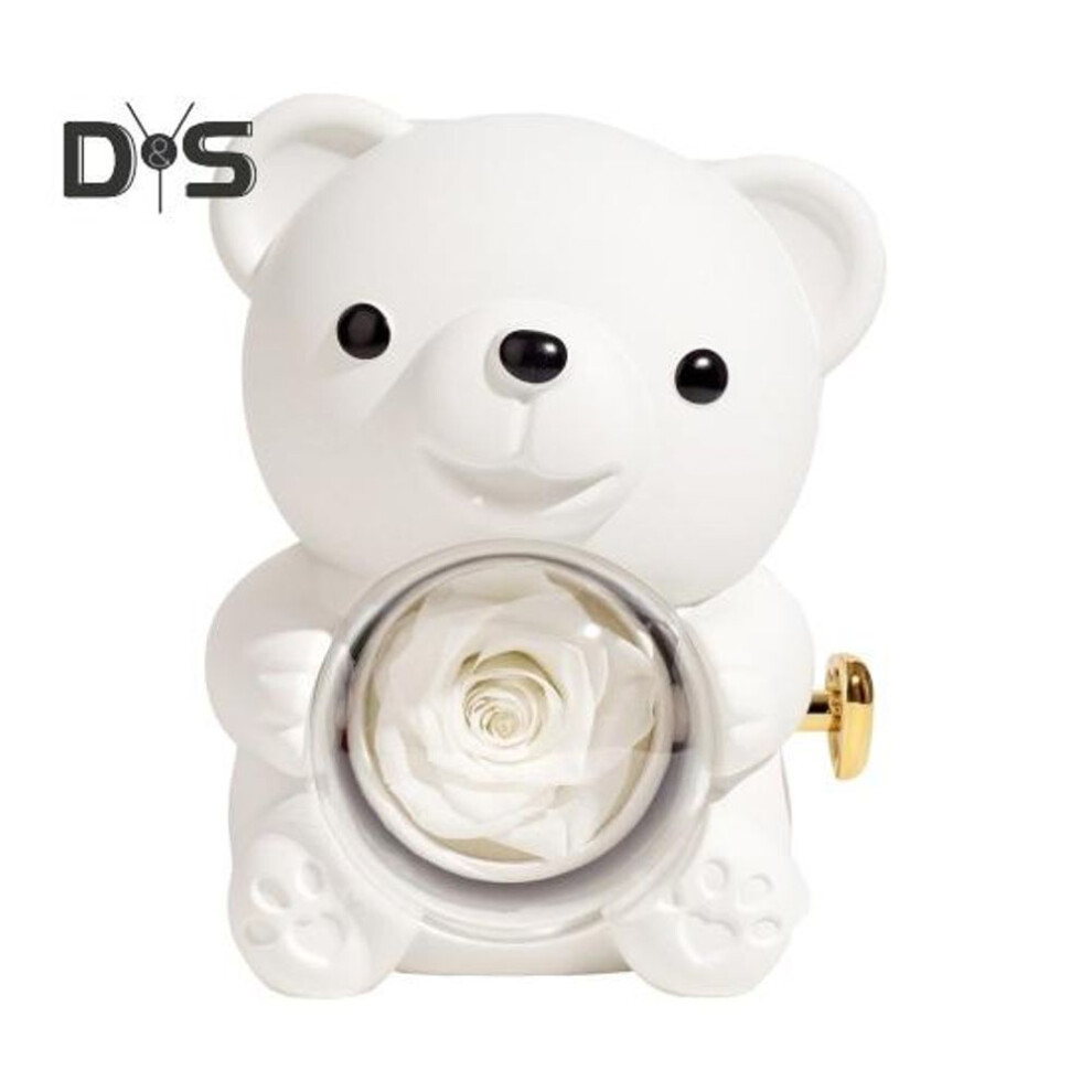 (white) Preserved Rose Hug Bear Gift With Heart Necklace Rotatable Eternal Flower Bear Gift Box Wife Mom Grandma Girlfriend Valentine's Day Birthday Gift