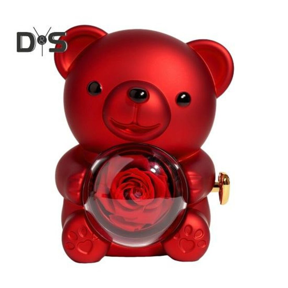 (red) Preserved Rose Hug Bear Gift With Heart Necklace Rotatable Eternal Flower Bear Gift Box Wife Mom Grandma Girlfriend Valentine's Day Birthday Gift