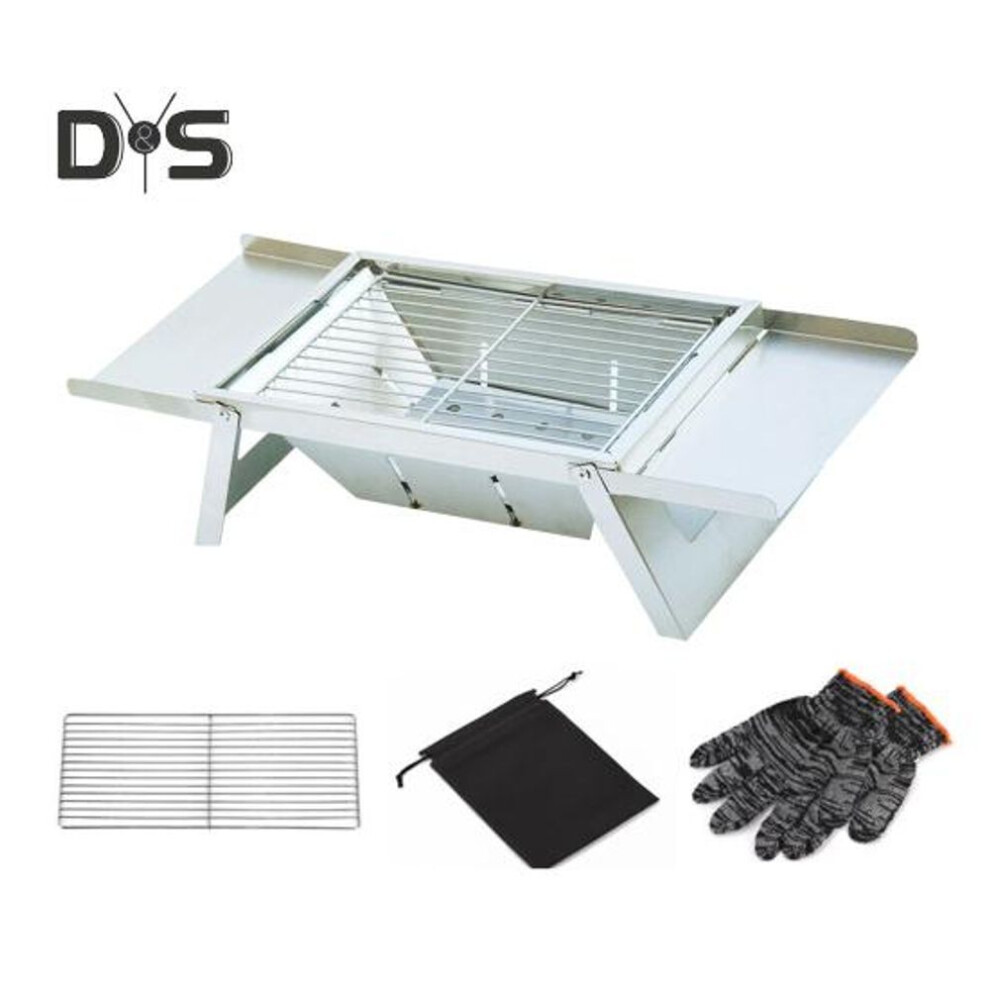 (as the picture, C) Stainless Steel Outdoor Bbq Grill Portable Folding Charcoal Grill With Glove Carry Bag Heavy Duty Camping Picnic Backyard Barbecue Grill