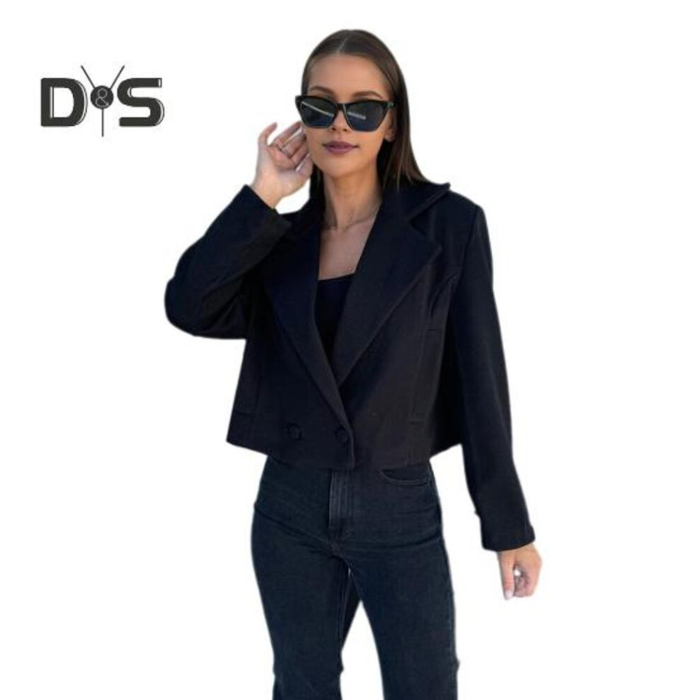 (black, XXL) Fall Winter Women Jacket English Style Loose Double Button Clousure Solid Color Thick Long Sleeves Turn-down Collar Commuting Outdoor Coat