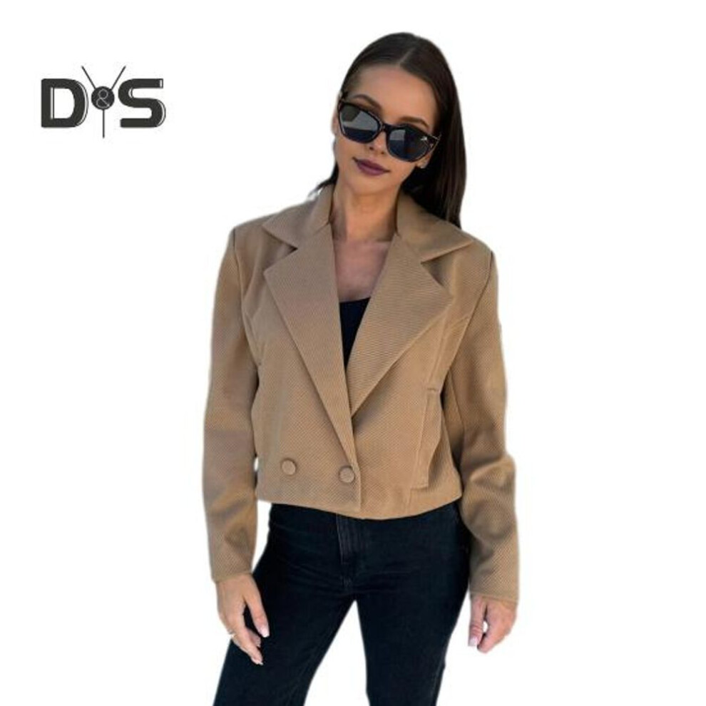 (khaki, L) Fall Winter Women Jacket English Style Loose Double Button Clousure Solid Color Thick Long Sleeves Turn-down Collar Commuting Outdoor Coat