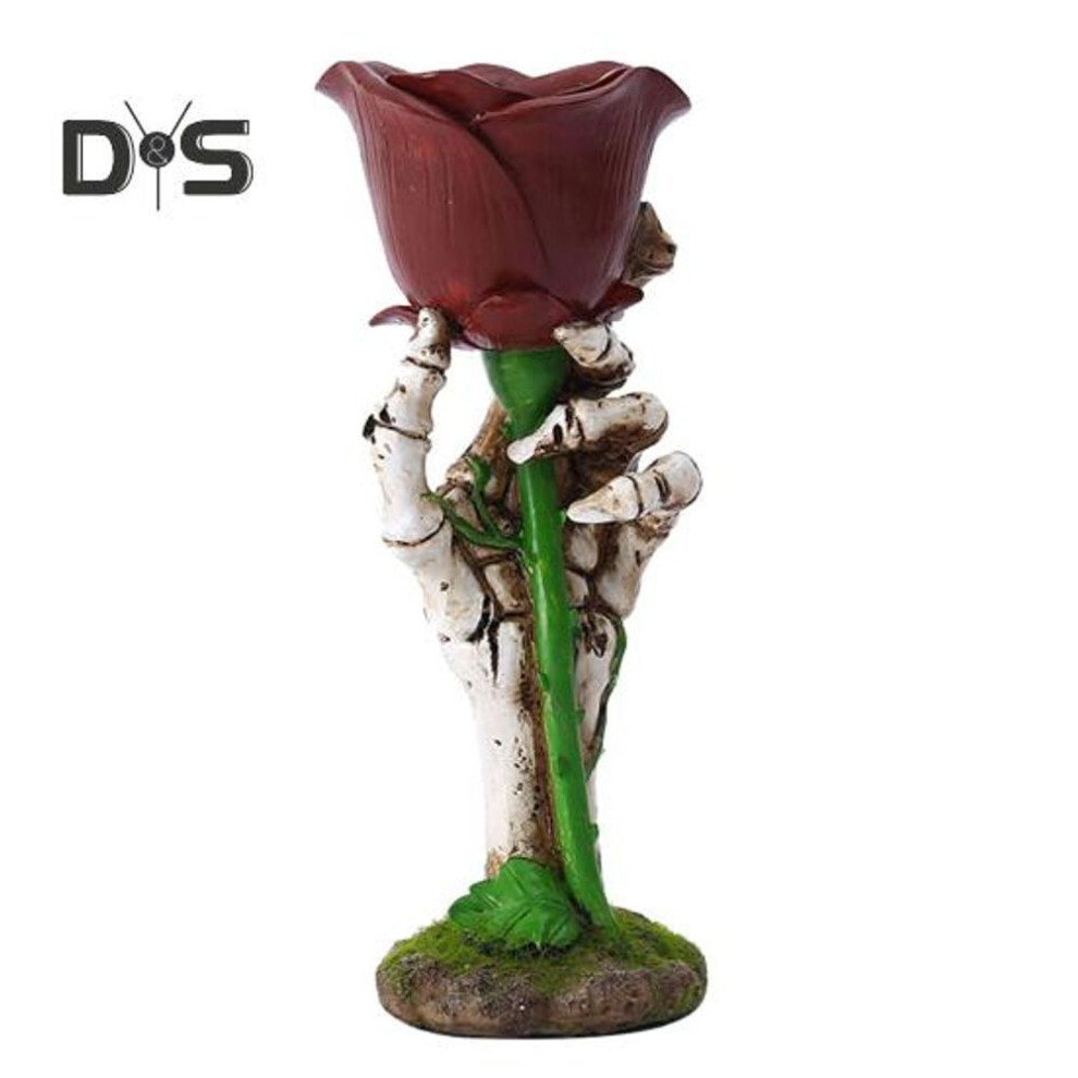 Skeleton Hand Rose Candle Holder Ghost Hand Holding Flower Resin Figurine Taper Pillar Candle Candlestick Table Centerpiece Decoration