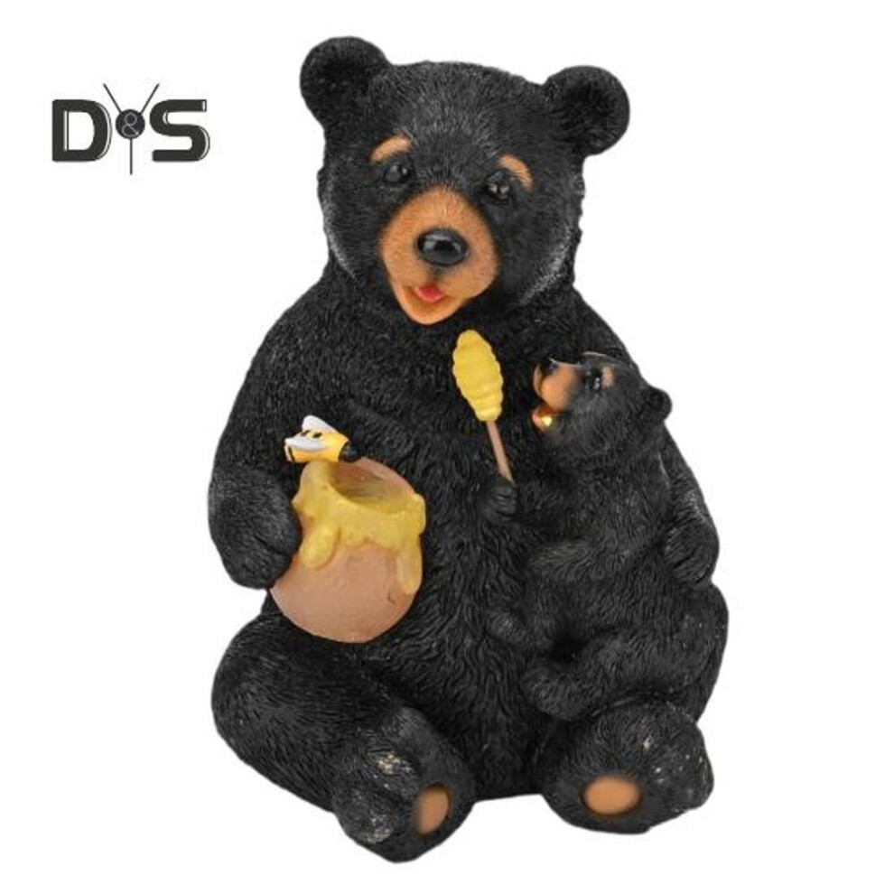 Solar Bear Lamp Figurine Weather-proof Outdoor Garden Yard Pathway Patio Lawn Led Honey Jar Bear Resin Statue Sculpture Decoration Light