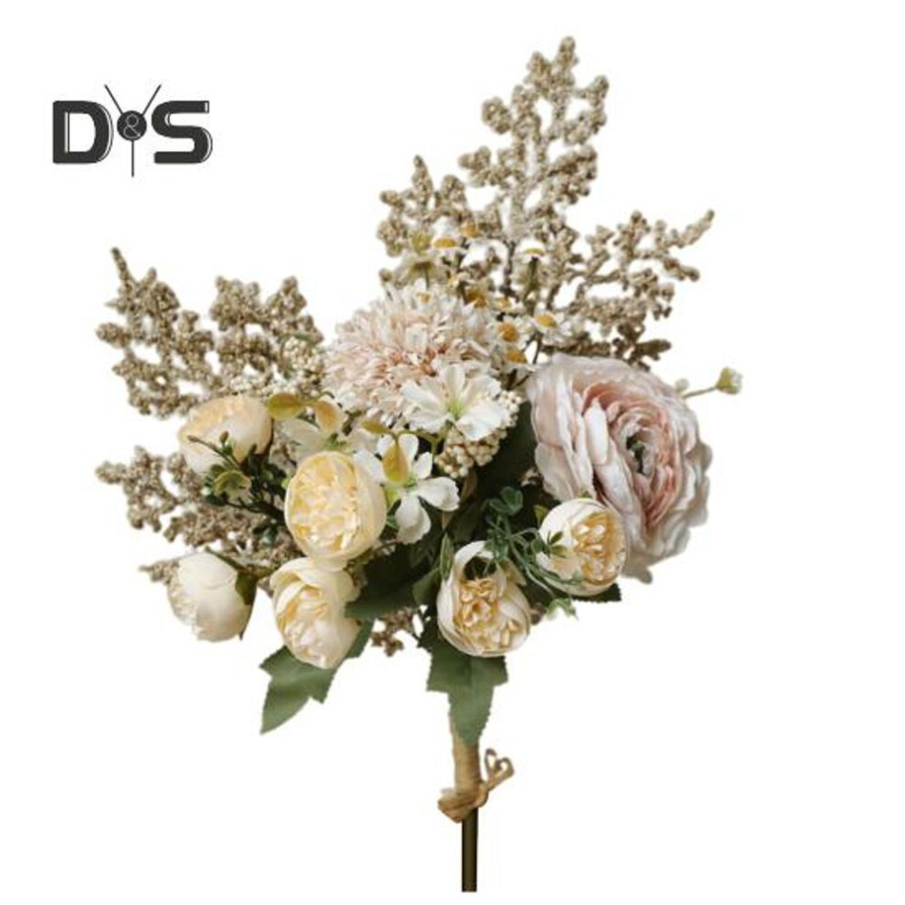 (beige) Artificial Flower Bouquet Realistic Fake Silk Flower Wedding Home Office Table Centerpiece Faux Floral Plants Flower Arrangement Decoration
