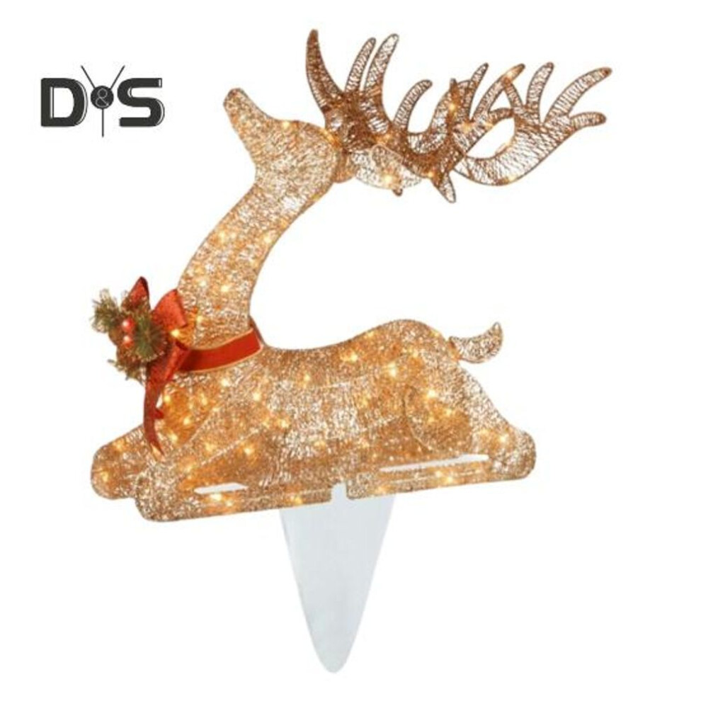(as the picture, A) Christmas Yard Sign Light-up Xmas Reindeer Acrylic Sign With String Light Garden Glowing Ground Stake Christmas Outdoor Decoration