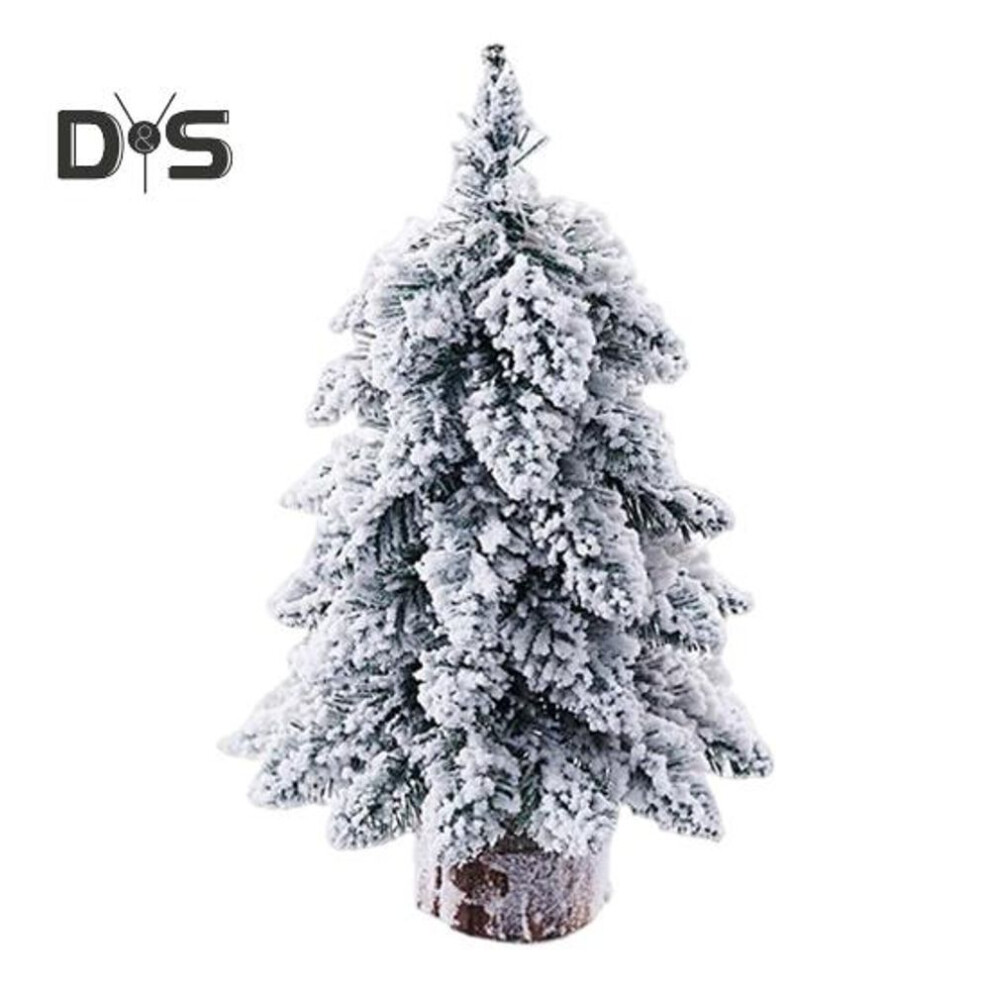 (as the picture, Without Light) Mini Christmas Tree Ornament Artificial Snow Flocked Xmas Tree Light-up Pine Tree With Wooden Base For Indoor Outdoor Holiday Party Decor