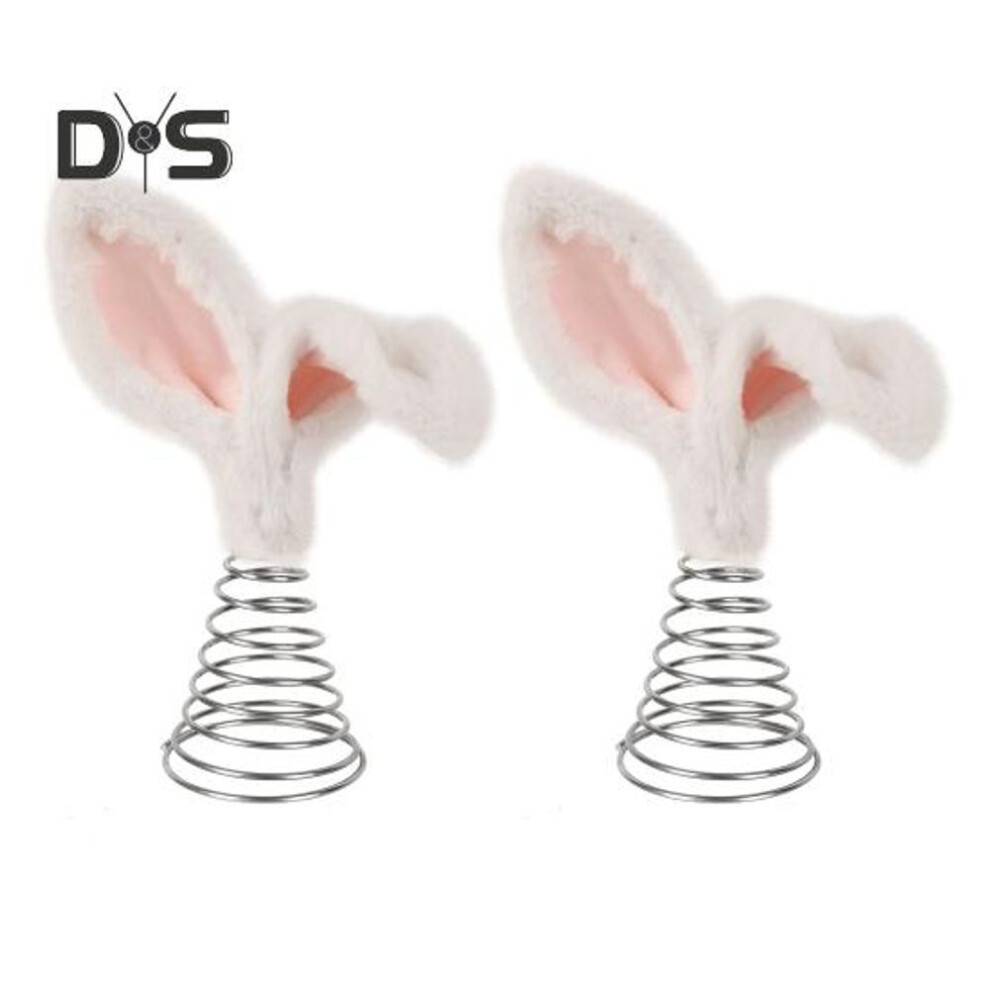 (as the picture, 2pcs) Easter Tree Topper Bunny Ears Plush Rabbit Ornament Spring Metal Decoration For Cute Easter Trees Home Decor Party Supplies