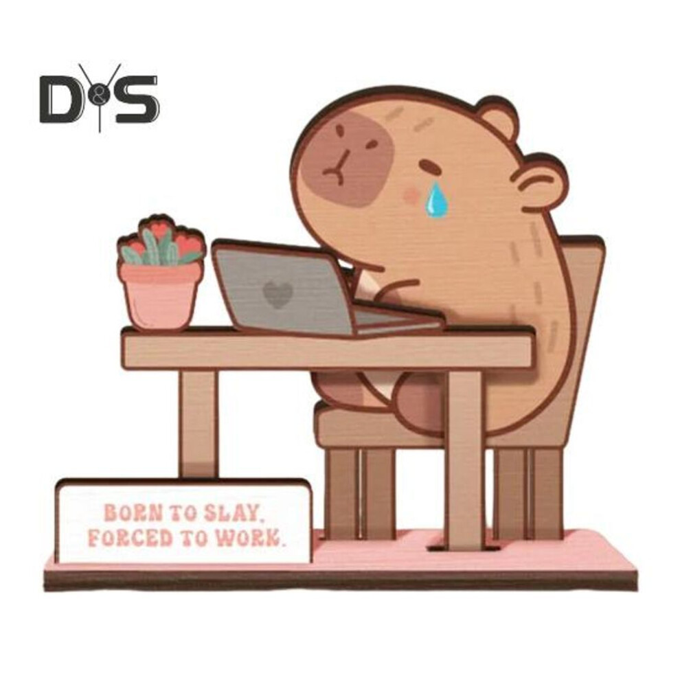 (as the picture, B) Wooden Animal Ornament Capybara Bear Desk Companion Crying Animal Motivational Sign for Office Desk Decor Stress Relief