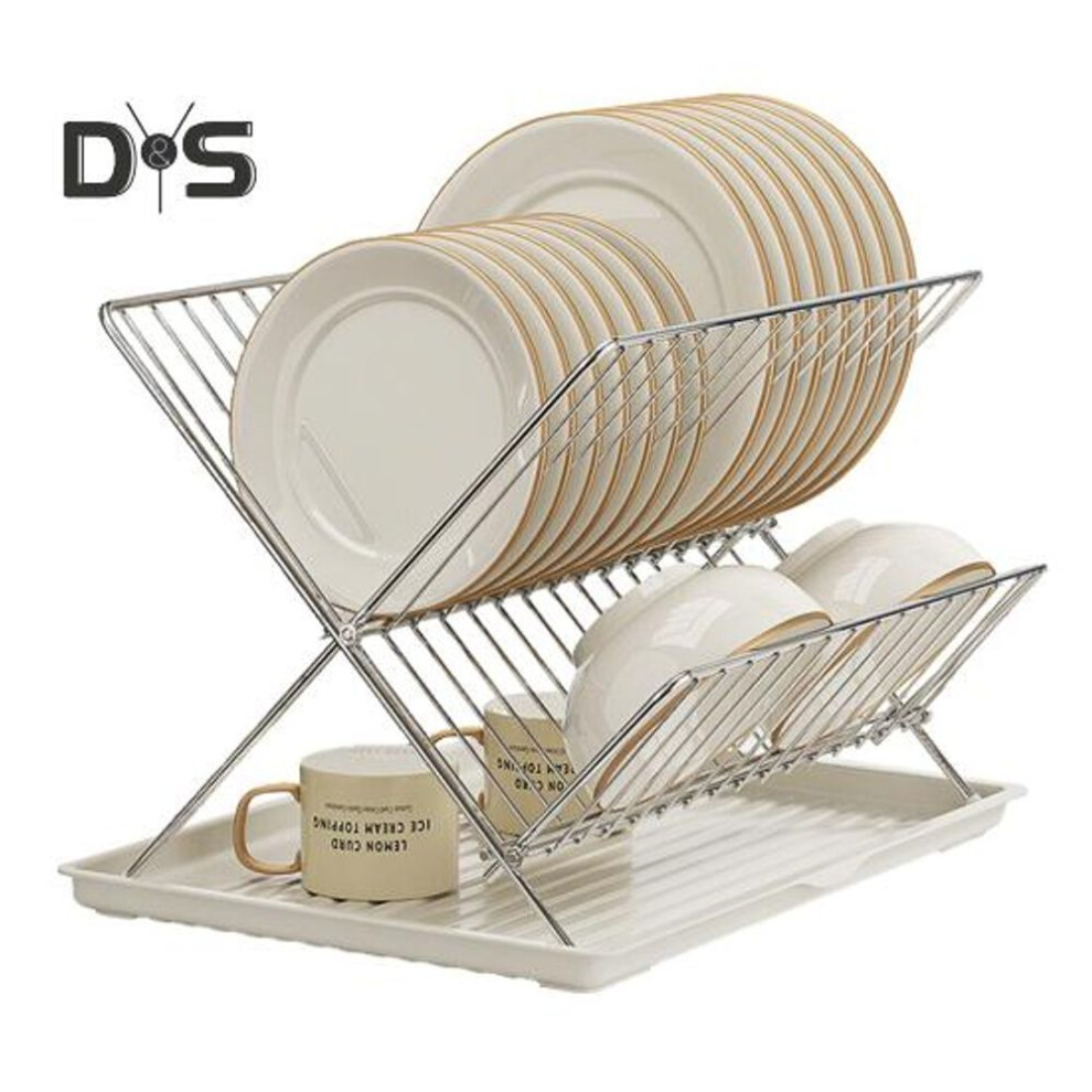 (silver) Foldable Drain Bowl Rack Collapsible Dish Drainer Extendable Dish Strainer Cutlery Holder Plate Storage Rack Kitchen Organizer