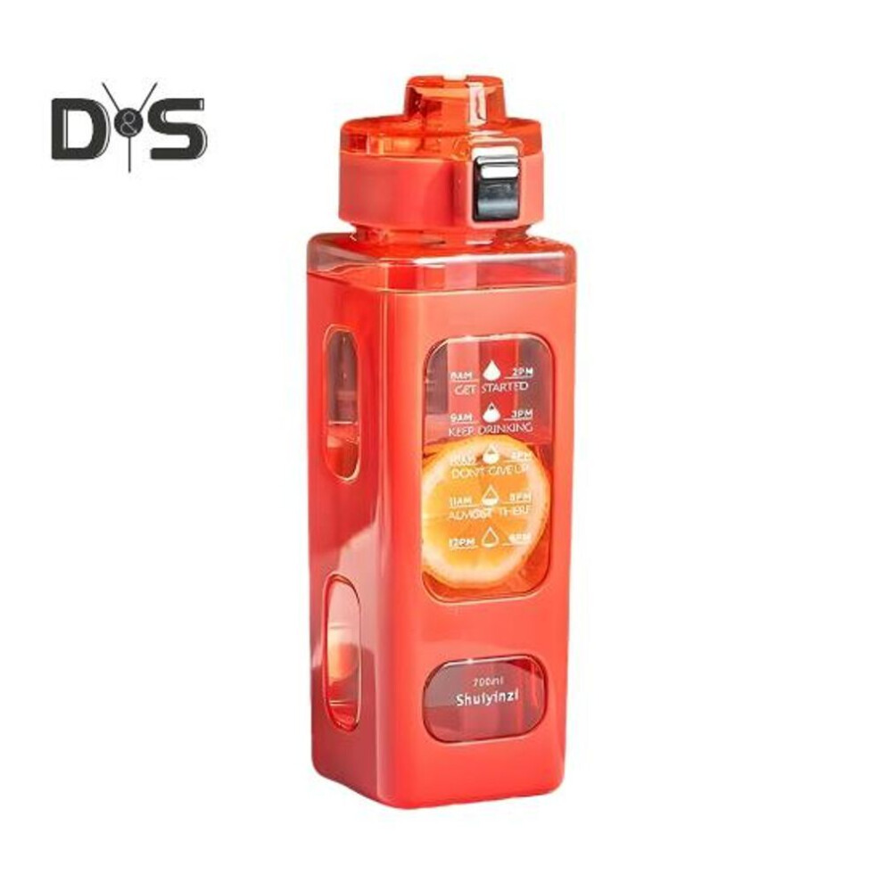 (red) 700ml Sports Water Bottle with Time Marking Leakproof Portable Sippy Cup Portable Reusable Cycling Water Bottle for Outdoor