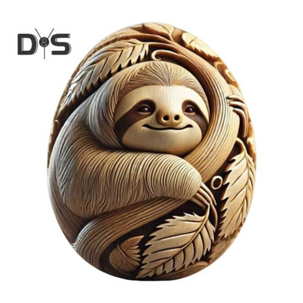 (as the picture, G) Animal Easter Carving Craft Egg Wooden Owl Squirrel Monkey Animals Carved Eggs For Home Tiered Tray Table Decor