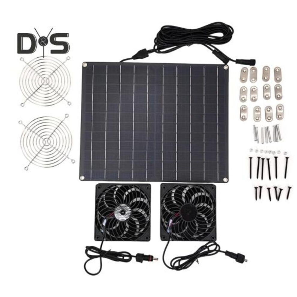Solar Panel Exhaust Fan Sunlight Activated 3000rpm Speed Dual-fan Design High Efficiency Cooling Easy Installation Waterproof Solar Panel Kit
