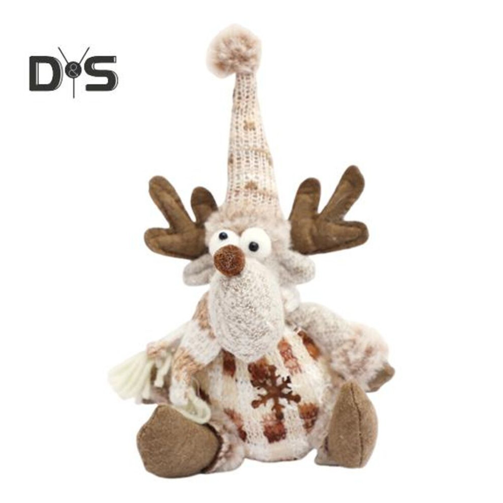 (as the picture, Elk) Christmas Doll Plush Knitted Snowman Elk Santa Doll Toy Soft Sitting Christmas Figure Desktop Decor Stuffed Holiday Pillow for Window Bookshelf