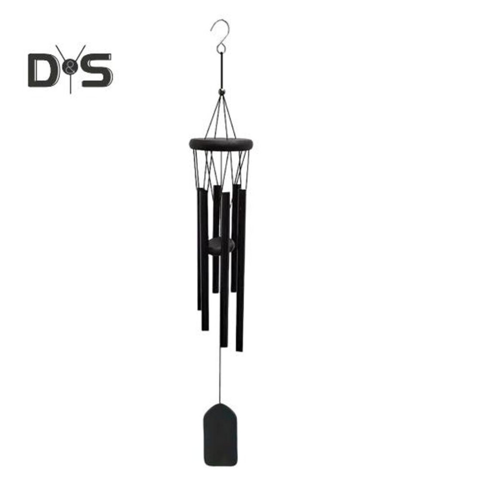 (as the picture, Square) Black Wind Chime With 6 Metal Tubes S-shaped Hook Natural Soothing Melody Garden Patio Outdoor Decoration Hanging Wind Bell Pendant Birthday Gifts
