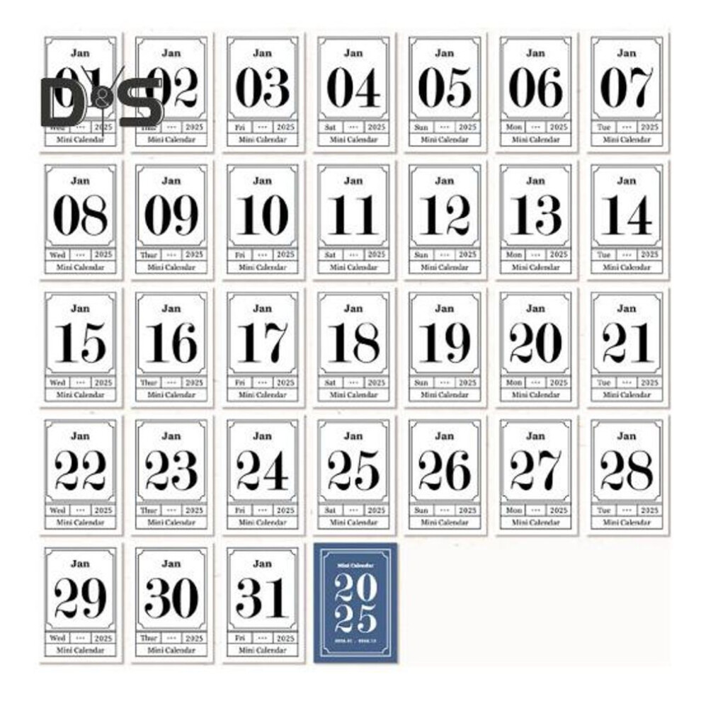 (blue) 2025 Desk Calendar Mini Book Shape Compact Portable Retro Calendar Thick Paper January to December Monthly Scheduler