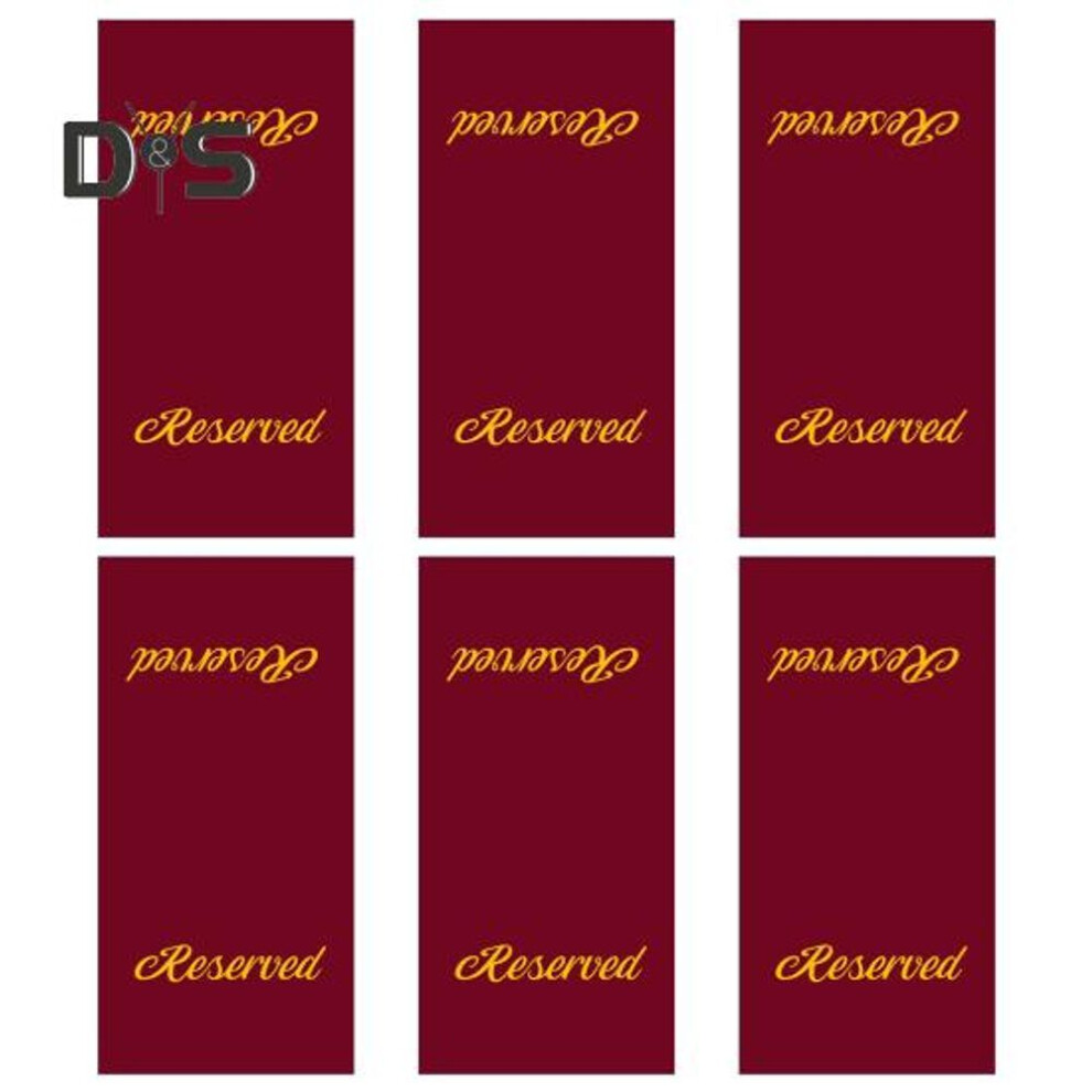 (wine red) 6 Pcs Reserved Chair Signs Church Pew Reserved Seating Signs With Printed Words Weddings Event Party Celebration Placeholder Bench Reserved Hanging