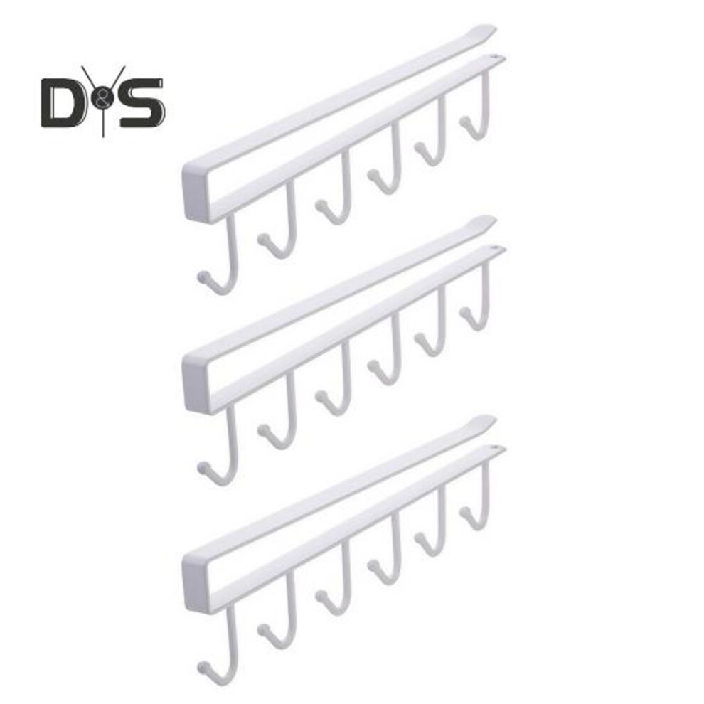 (white) 3/6Pcs Shelf Mug Hanger Storage Hooks Simple Installation Under-Cabinet Coffee Mug Holder Kitchen Utensils Organizer