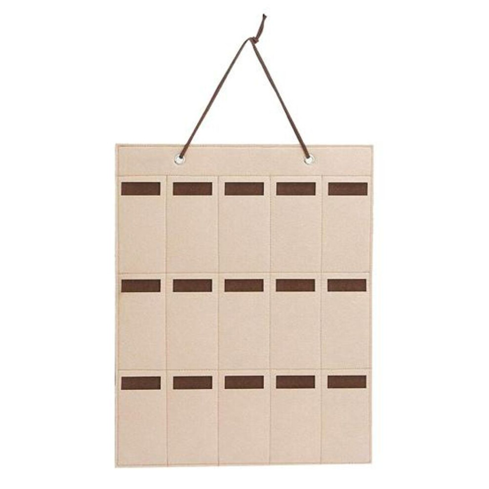 (khaki) Felt Sunglasses Organizer Bag Lanyard Design Convenient 15 Grids Glasses Storage Wall Hanging