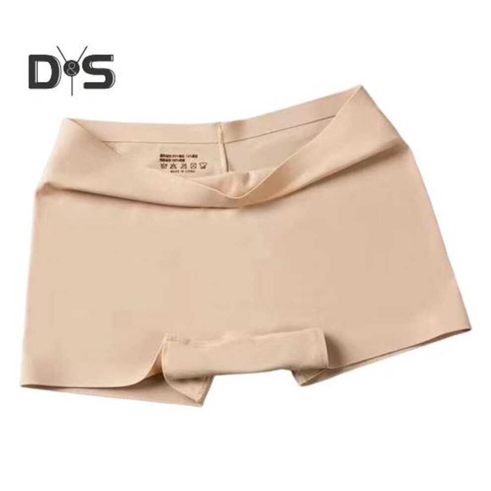 (beige, M) Women Safety Pants High Elasticity Solid Color Ice Silk Seamless Anti-exposure Mid Waist Quick Dry Mini Skirt Inner Shorts Yoga Shorts Underpants