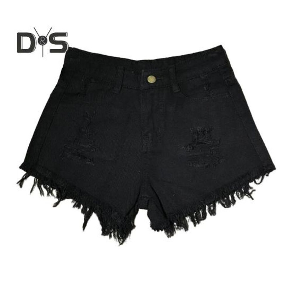 (black, M) Women Denim Shorts Ripped Hole High Waist Button Zipper Closure Loose Fit A-line Plus Size Pockets Short Jeans Lady Dating Beach Shorts