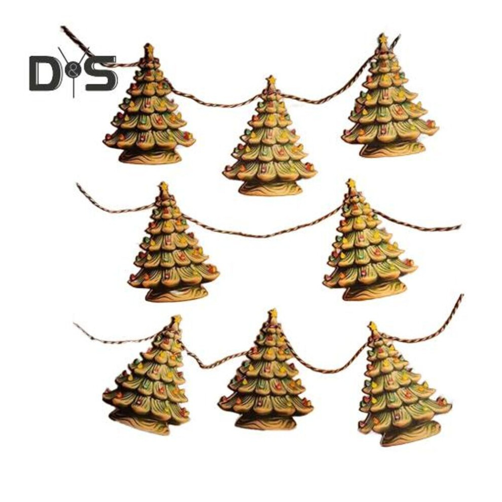 (as the picture, Christmas Tree) 1 Set Christmas Vintage Wooden Bunting Rustic Santa Claus Tree Deer Angel Boys Girls Home Office Wall Hanging Flag Banner Garland Decoration Holiday