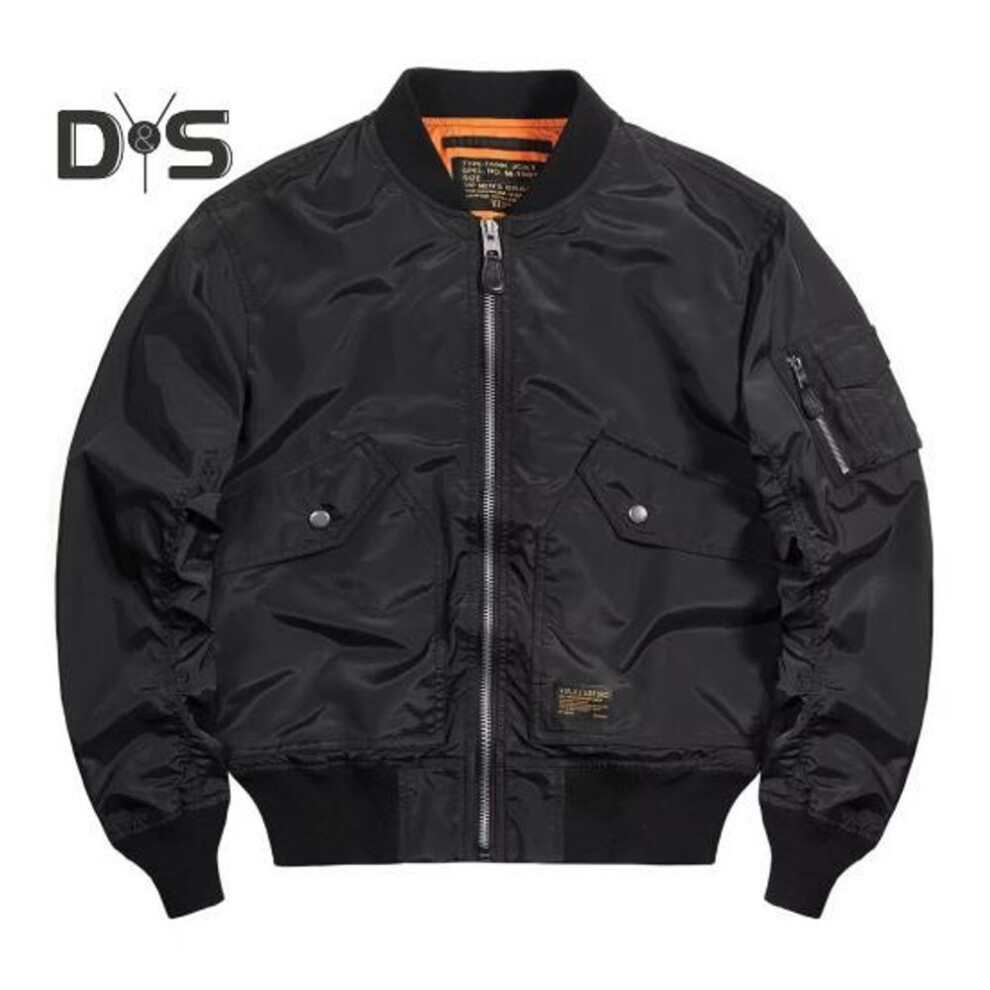 (black, XL) Men Jacket Stand Collar Long Sleeve Zipper Closure Baseball Jacket Solid Color Elastic Hem Outdoor Sports Outwear with Pockets