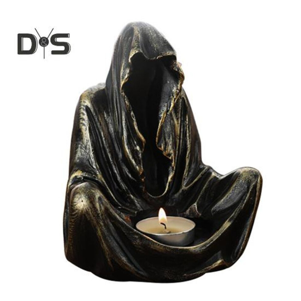 (black,gold) Halloween Ghost Wizard Candle Holder Resin Figurine Scented Tealight Candle Candlestick Table Centerpiece Desktop Decoration Festival Gift