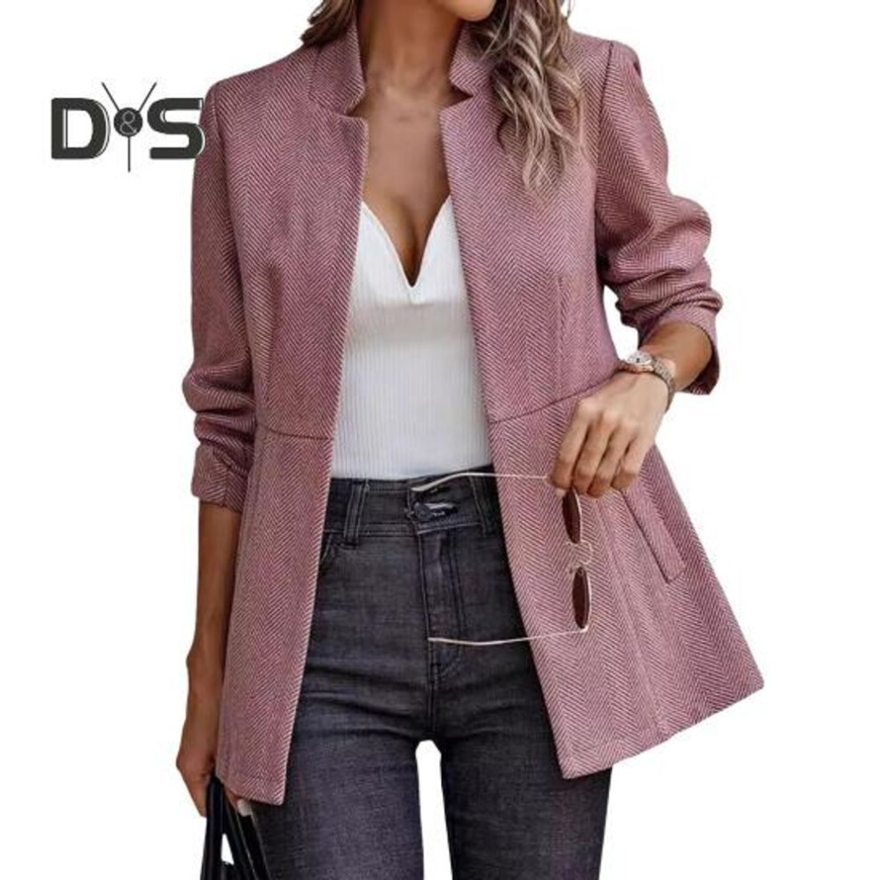 (dark red, XXL) Women Suit Coat Notch Collar Long Sleeve Solid Color Casual Loose Fit Suit Jacket With Pockets Open Front Business Formal Outwear