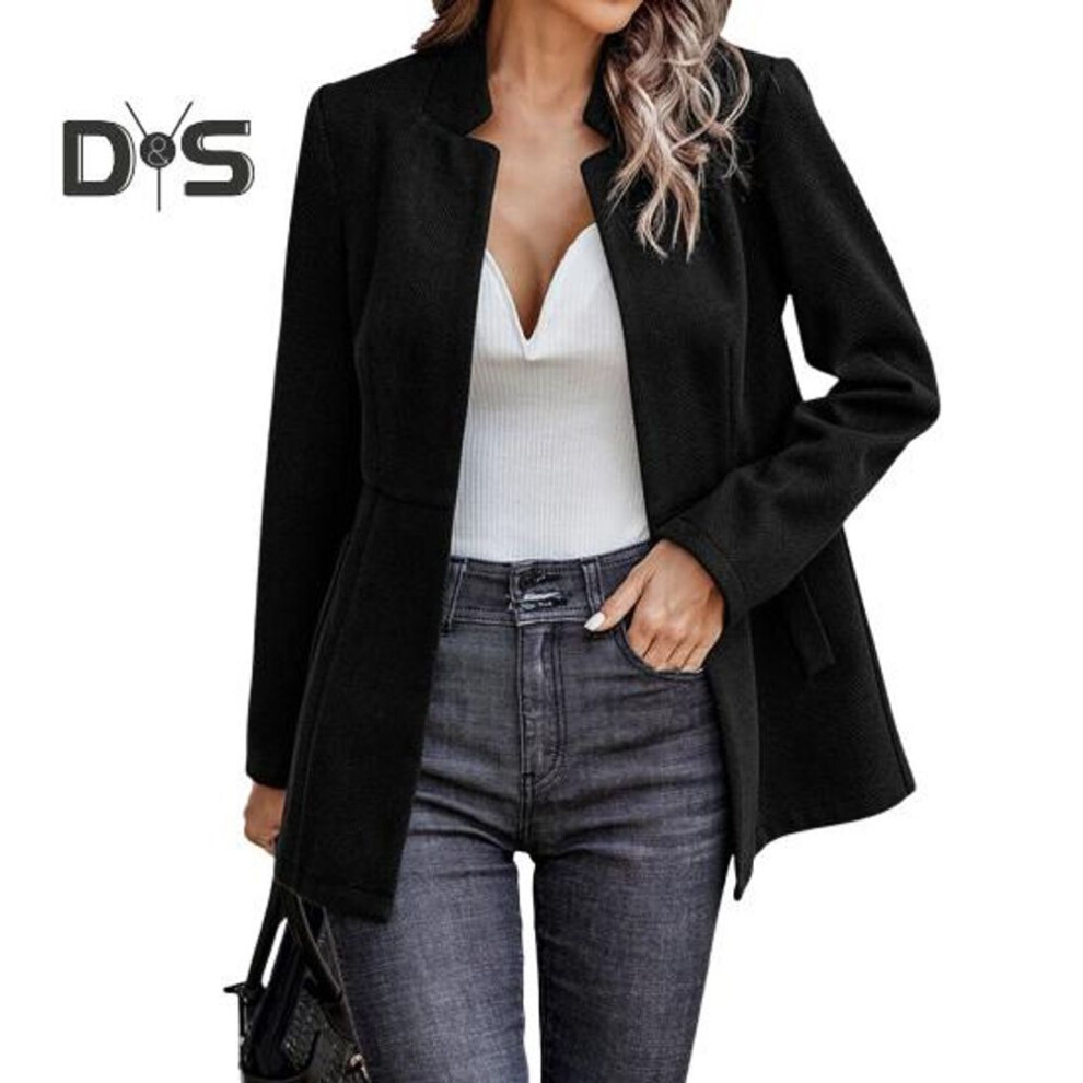 (black, XXL) Women Suit Coat Notch Collar Long Sleeve Solid Color Casual Loose Fit Suit Jacket with Pockets Open Front Business Formal Outwear
