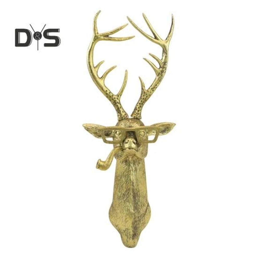 (as the picture, Deer) Vintage Animal Head Wall Decoration Home Office Living Room Wall Art Bear Fox Mouse Deer Rabbit Resin Figurine Statue Sculpture Wall Ornament