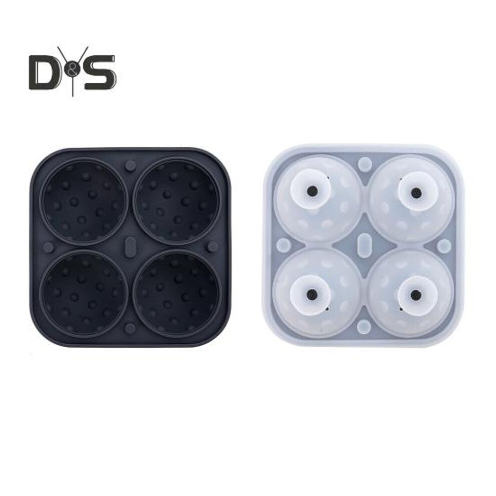 (black) Silicone Ice Ball Tray With Lid 4 Cavities Easy Release Bpa Free Summer Refrigerator Cocktail Whiskey Ice Sphere Maker Press Mold Kitchen Supplies