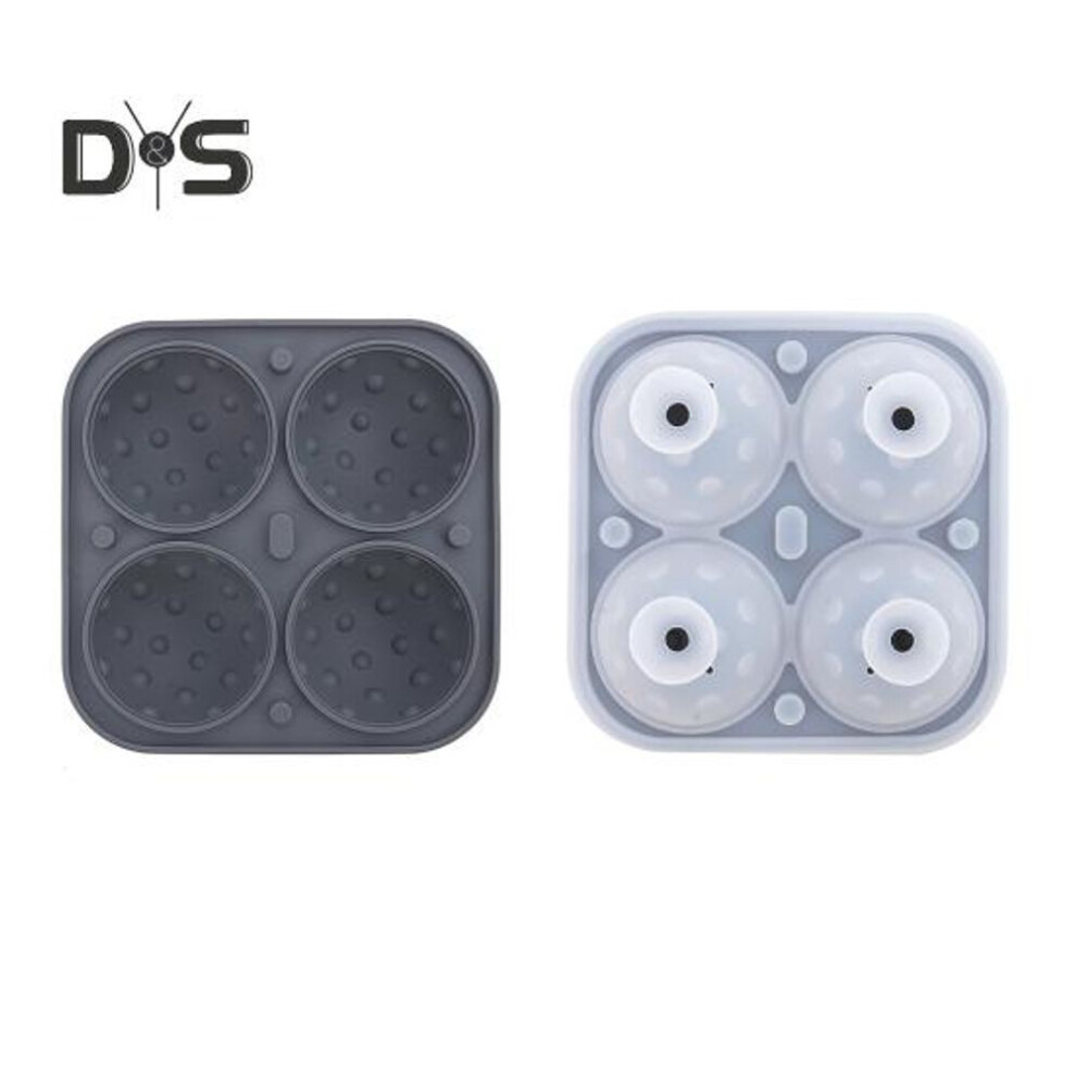 (grey) Silicone Ice Ball Tray with Lid 4 Cavities Easy Release BPA Free Summer Refrigerator Cocktail Whiskey Ice Sphere Maker Press Mold Kitchen Supplies