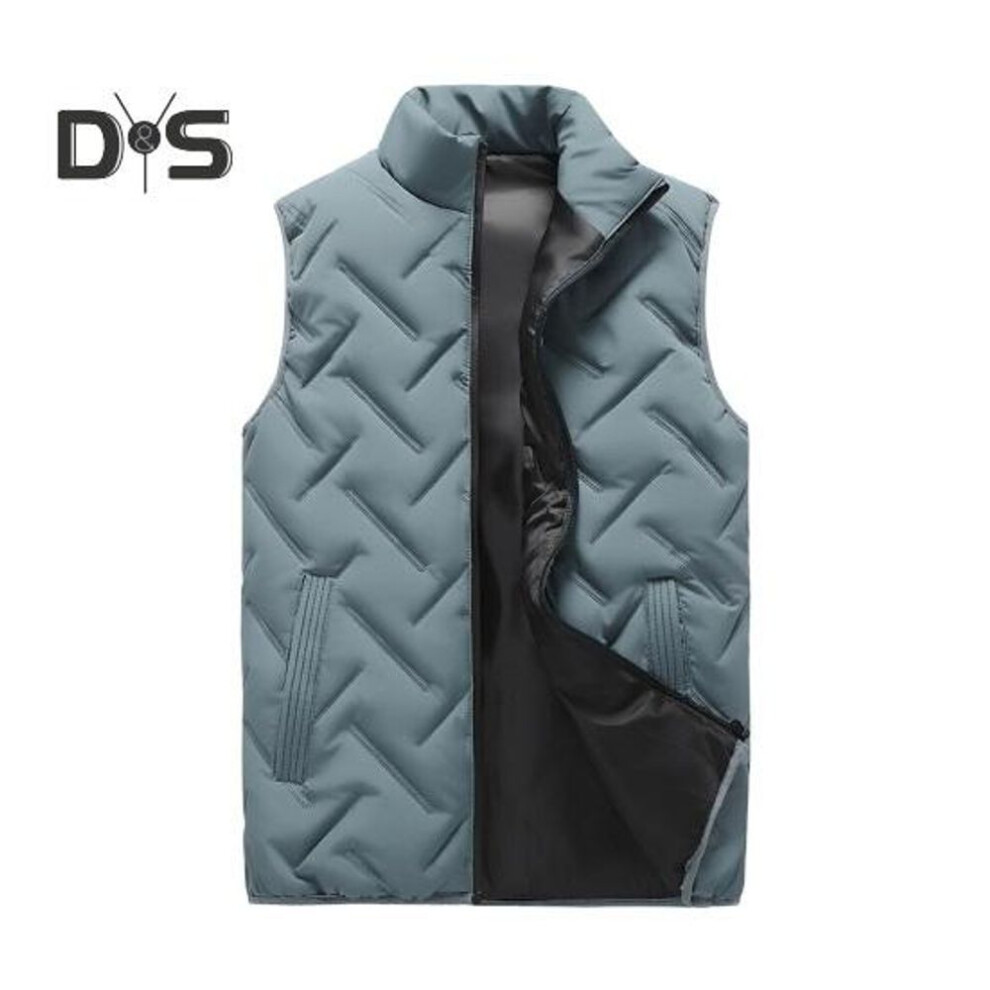 (L, green) Men Vest Coat Stand Collar Sleeveless Zipper Closure Winter Vest Outwear With Pockets Solid Color Thickened Padding Cotton Coat