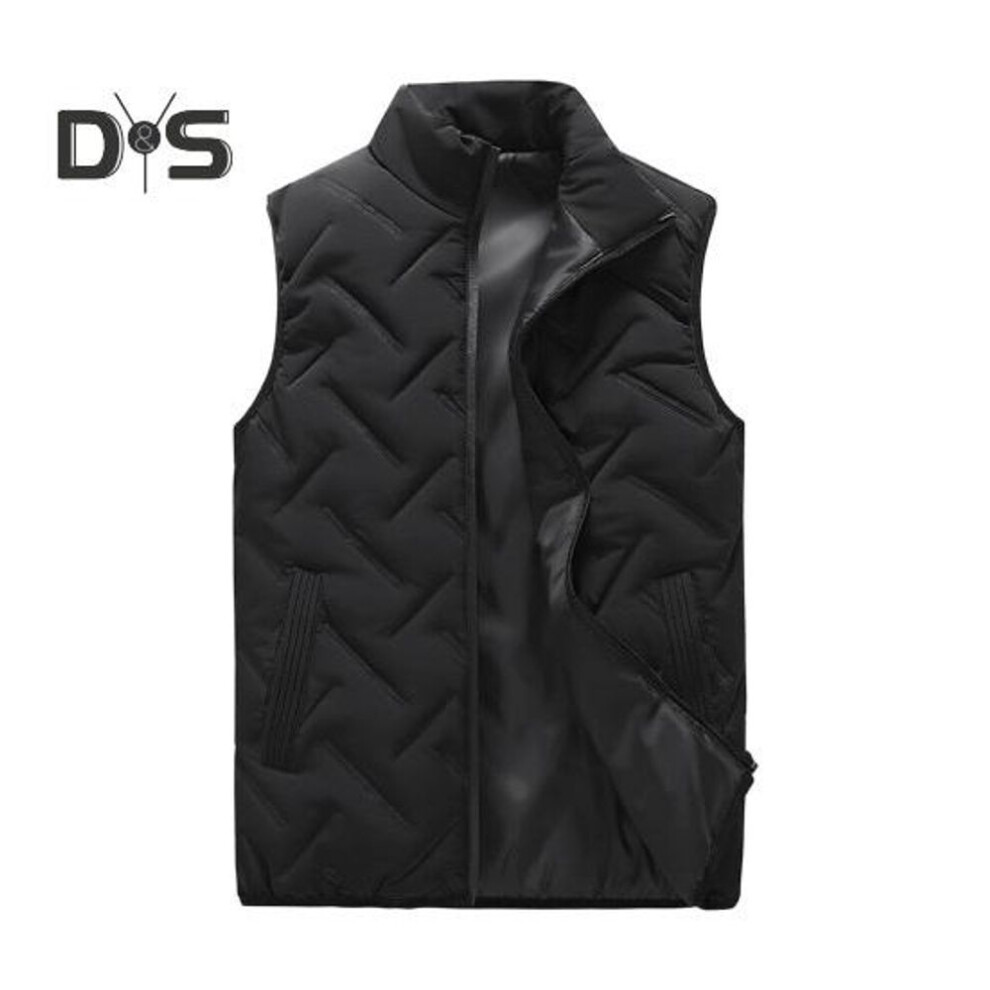 (XXXL, black) Men Vest Coat Stand Collar Sleeveless Zipper Closure Winter Vest Outwear with Pockets Solid Color Thickened Padding Cotton Coat