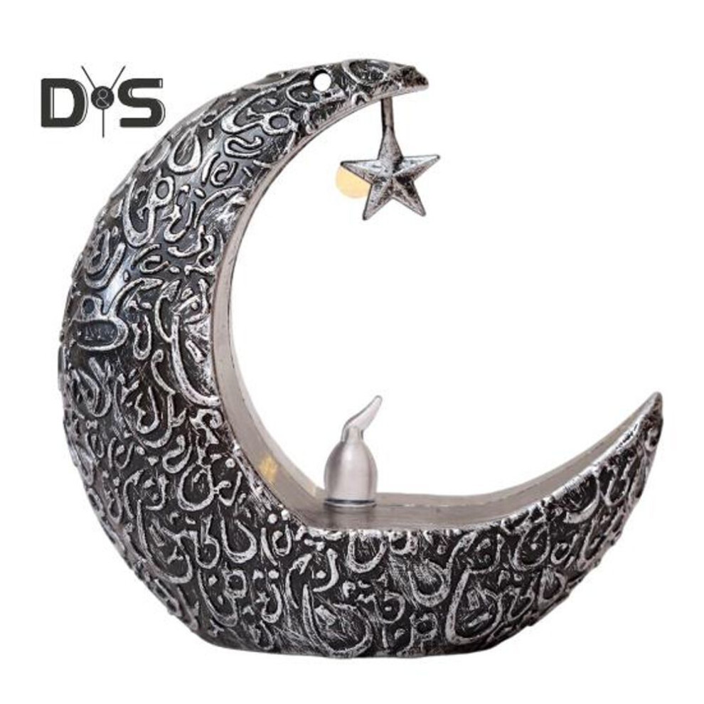 (silver) Mini Ramadan Moon Light Ramadan Decoration Soft Glow Battery Powered Eid Ramadan Candle Light Nightstand Decor