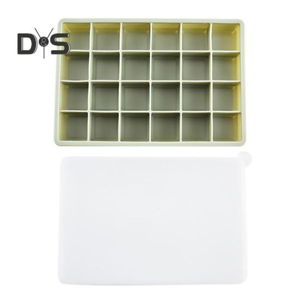 (green, 24Grid) Silicone Ice Cube Tray with Lid 15/24 Cavities Easy Release BPA Free Summer Refrigerator Cocktail Whiskey Ice Maker Press Mold Kitchen Supplies