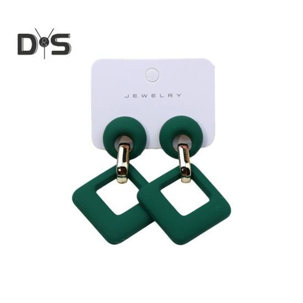 (dark green) 1 Pair Geometric Drop Earrings Square Hollow Design Earrings Lightweight Deform-resistant Jewellery Gift For Mom Sister Girlfriend